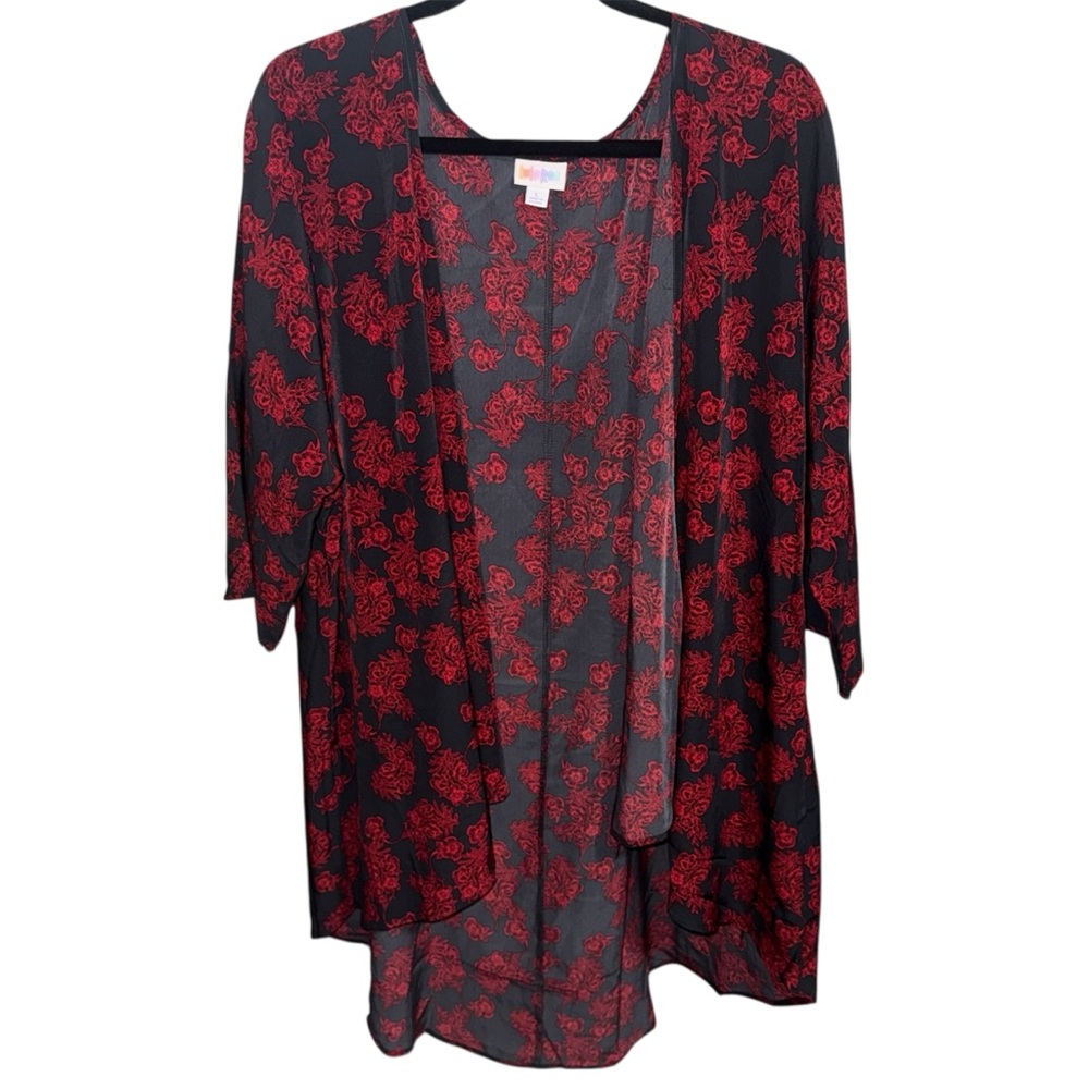 LuLaRoe Large Goth Red and Black Floral Kimono